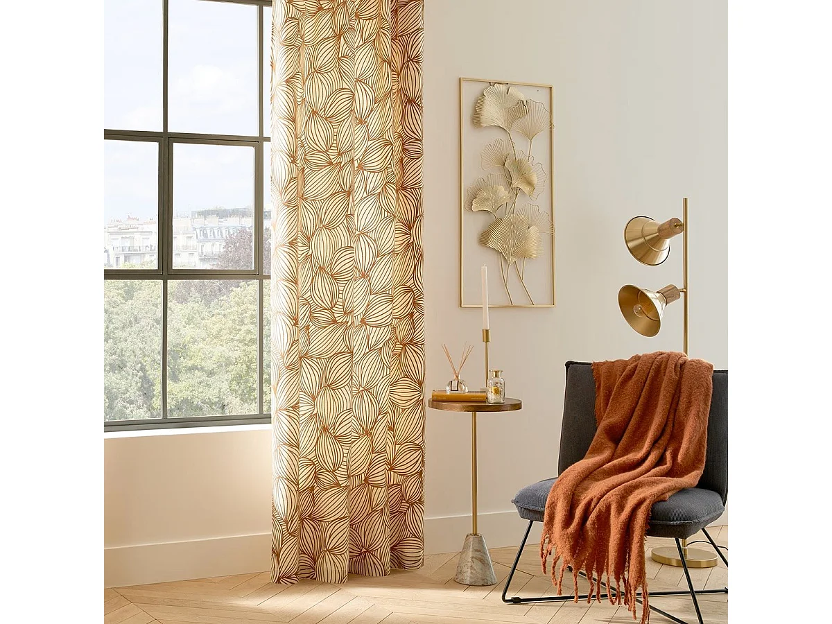 Cortina con ojales, terciopelo flocado con motivo de hojas 140 x 260 cm
