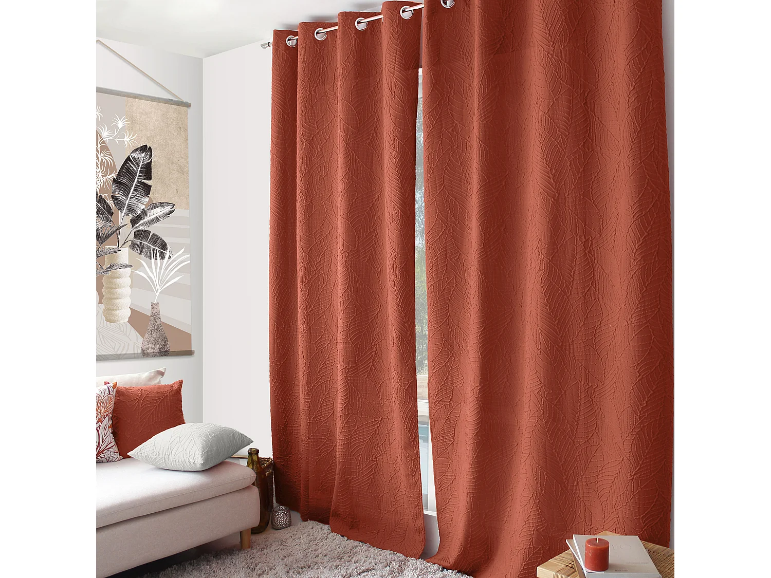 Cortina con ojales de follaje con aspecto gofrado 135 x 240 cm