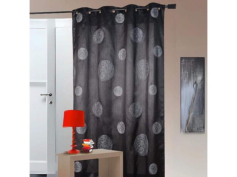 Cortina Ciruela Shantung Bordada 'Círculos Mezclados' 140 x 260 cm
