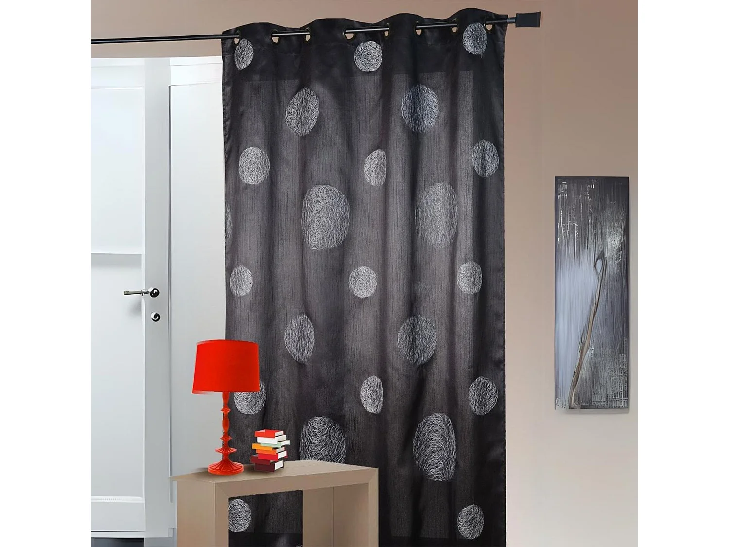 Cortina Ciruela Shantung Bordada 'Círculos Mezclados' 140 x 260 cm