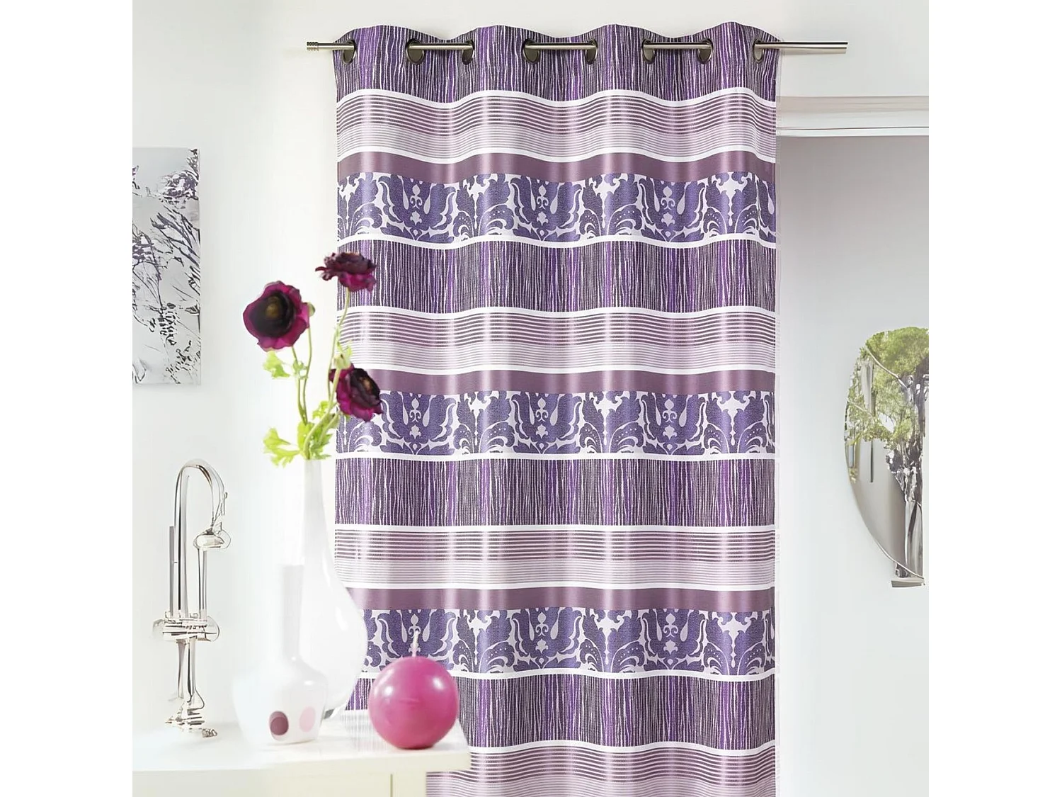 Cortina en jacquard rayas horizontales coloreadas 140 x 260 cm