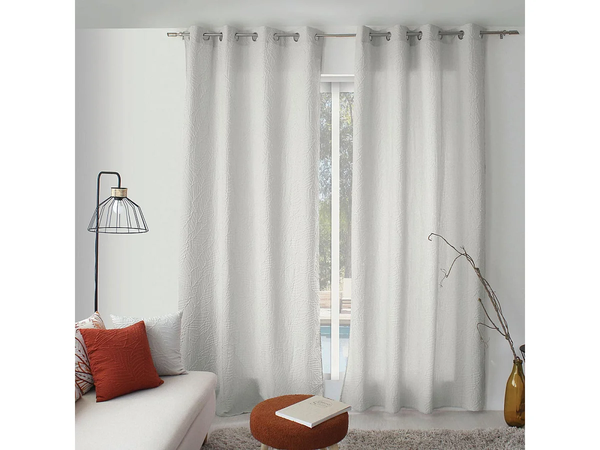 Ösenvorhang mit Blattmuster und Waffeloptik 135 x 240 cm