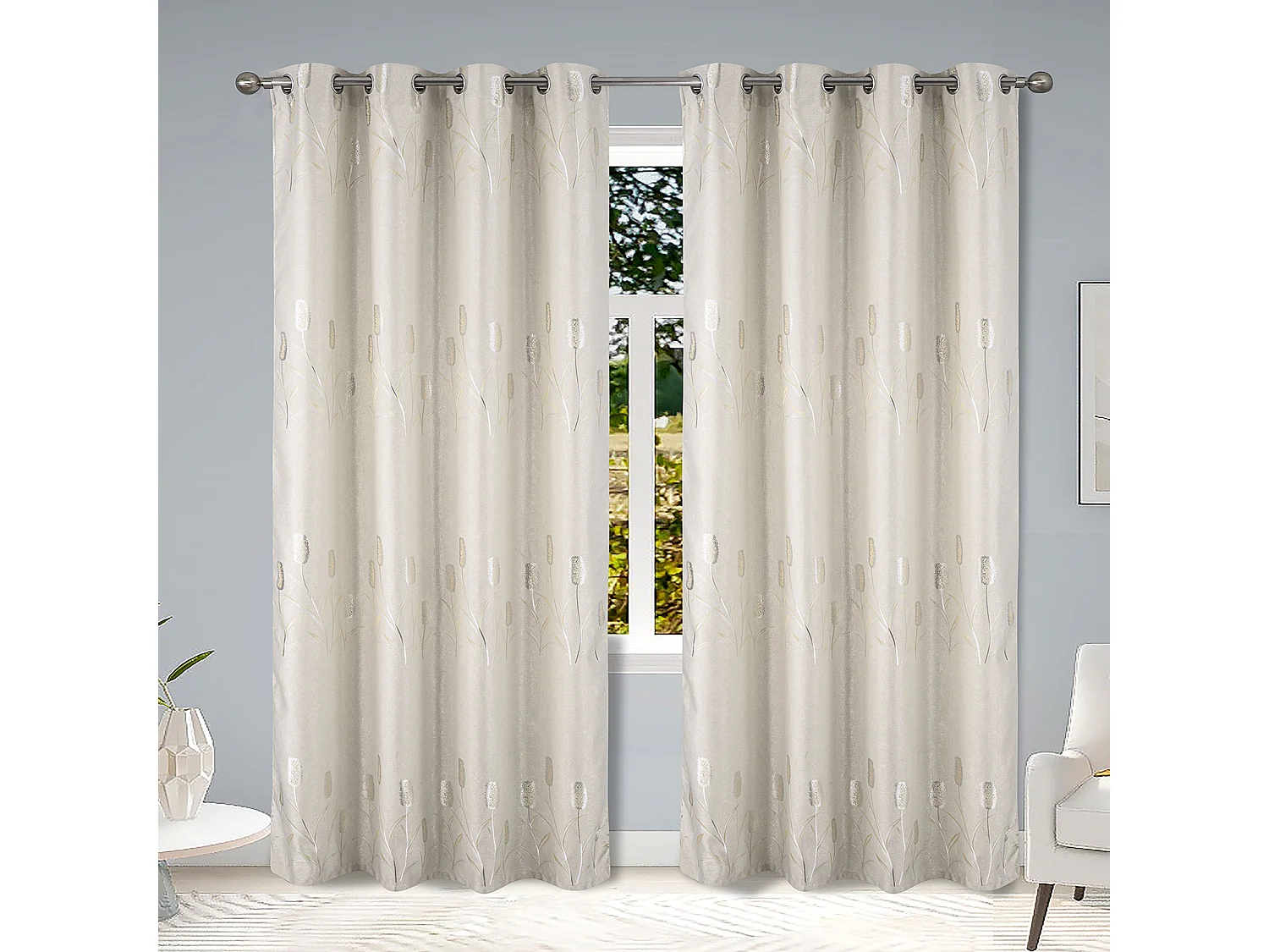 Par de Cortinas Opacas con Motivos de Flores Brillantes 140 x 260 cm