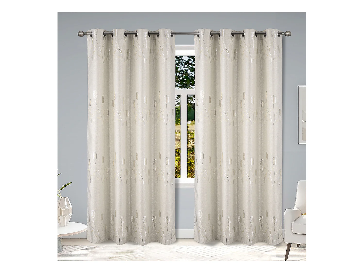 Paire de rideaux occultants tissés brillants avec motif fleur