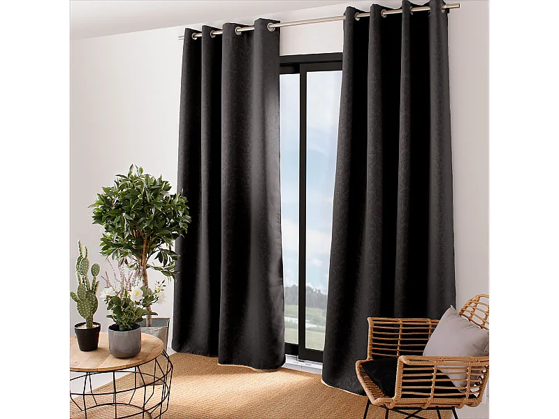 Cortina opaca con motivos tonos sobre tonos 8 ollaos 140 x 240 cm