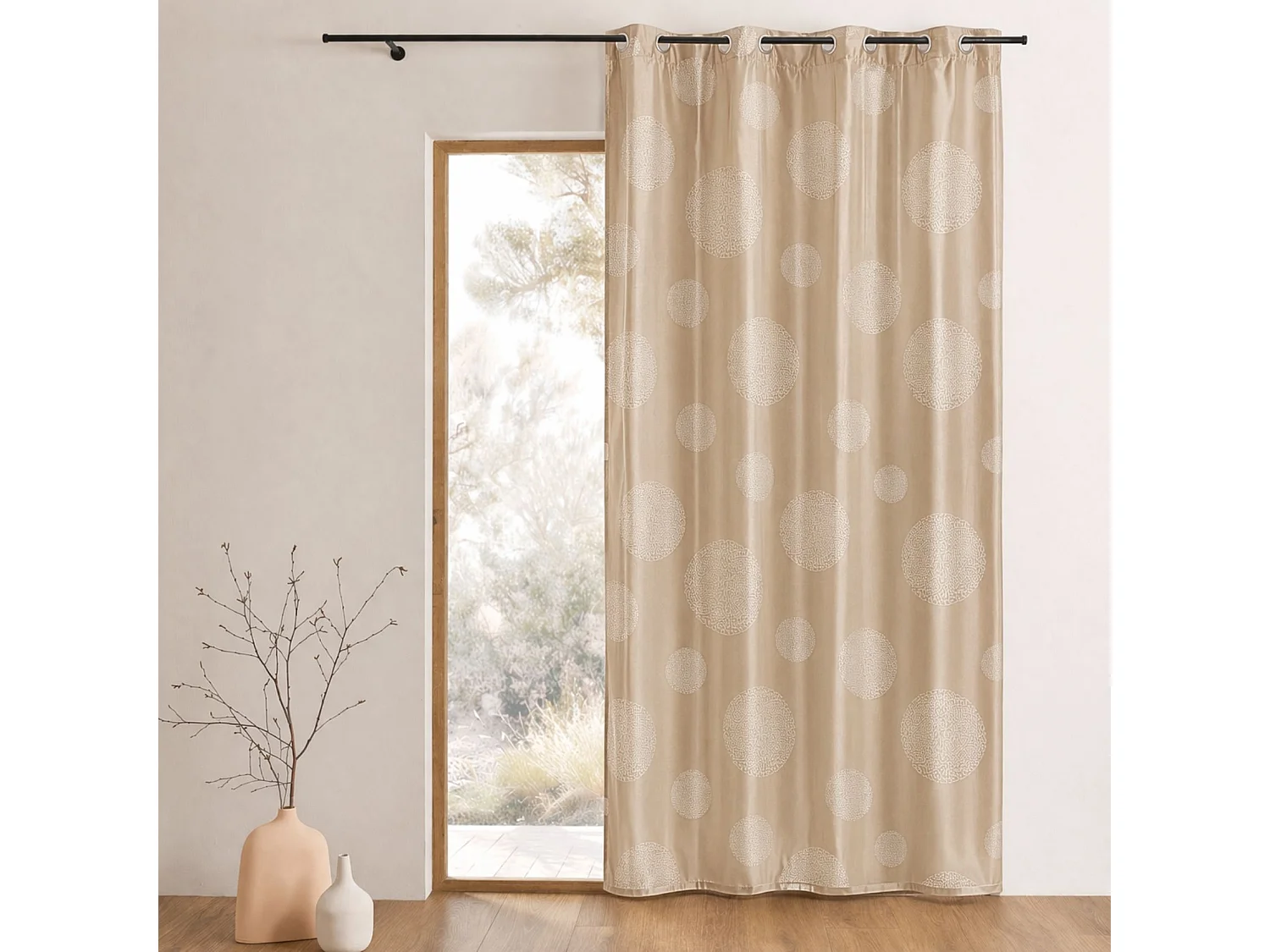 Vorhang aus Taft, bedruckt mit silbernen Kreisen 140 x 260 cm