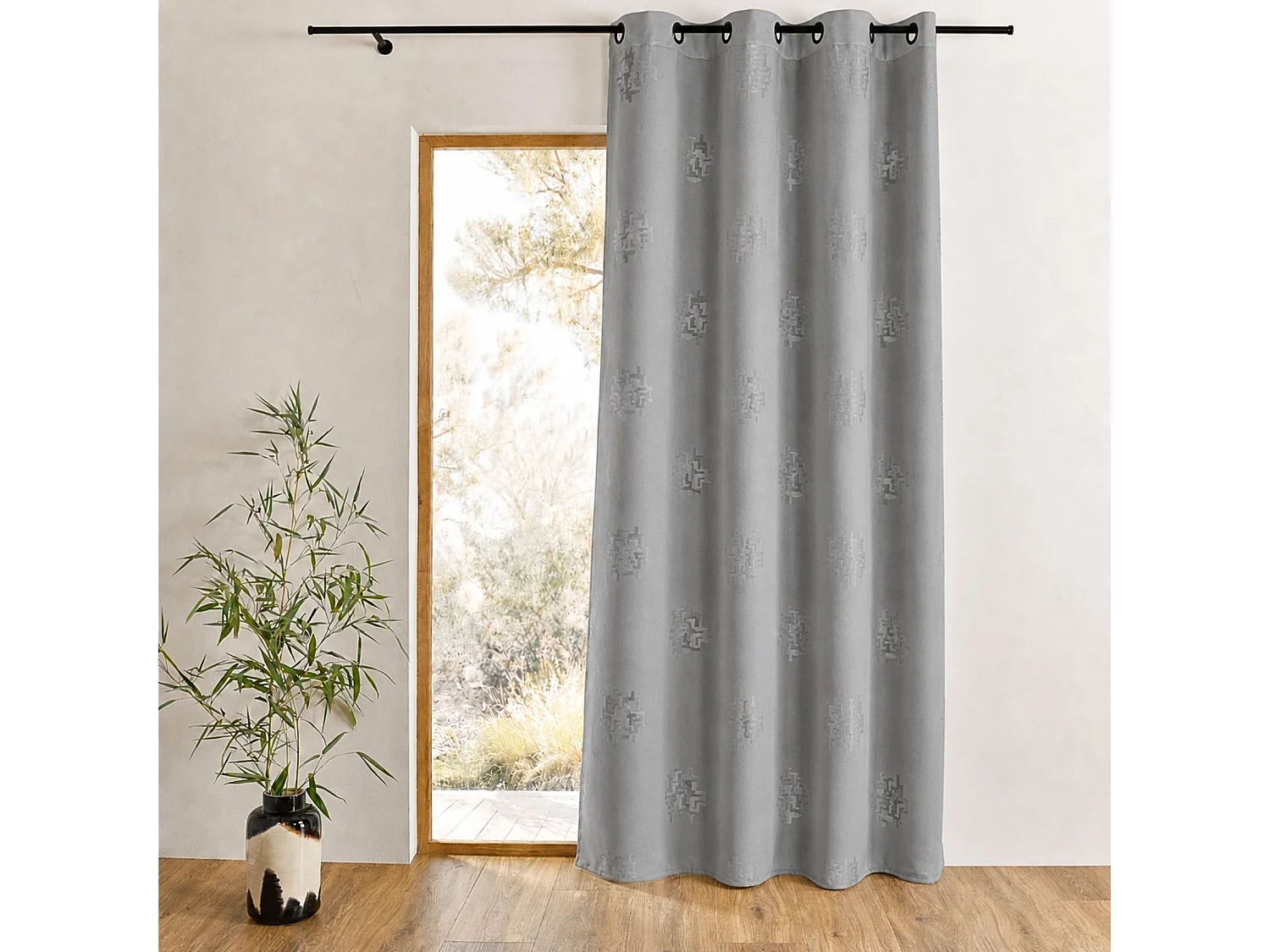 Vorhang Shantung bedruckt Muster Silber 140 x 260 cm