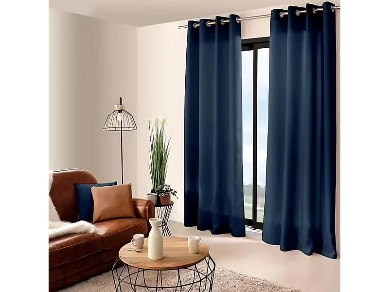 Rideau à Œillets Uni "Basic" 140x240cm Bleu Marine
