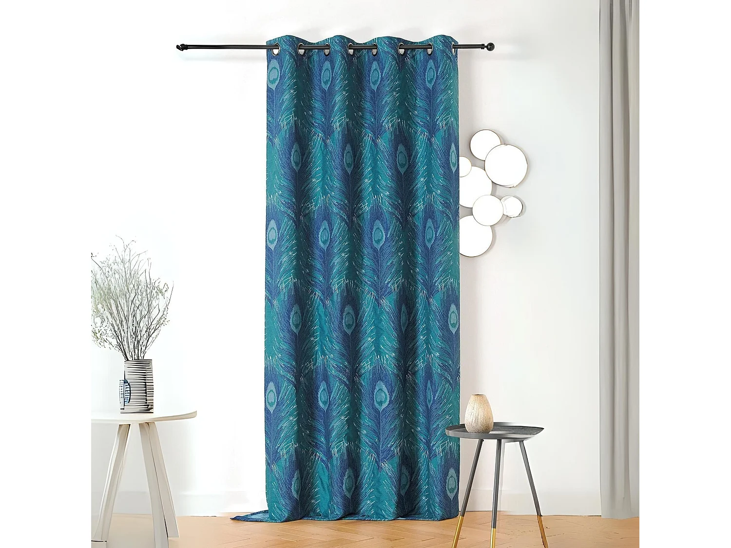 Cortina con estampado de plumas de pavo real 140 x 240 cm