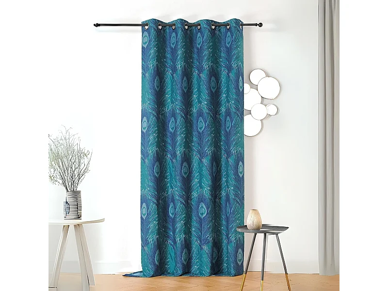 Cortina con estampado de plumas de pavo real 140 x 240 cm