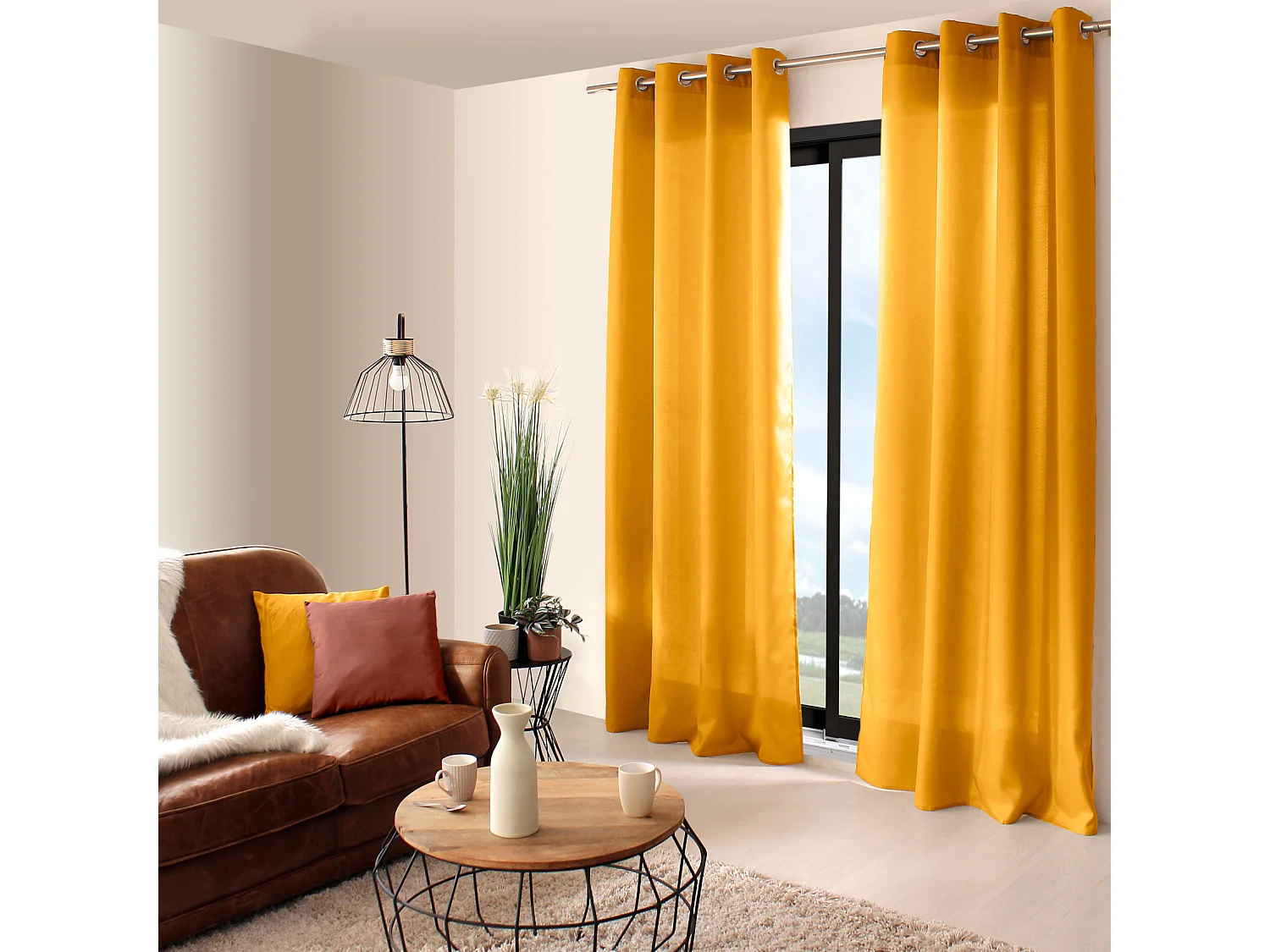 Rideau à Œillets Uni "Basic" 140x240cm Moutarde