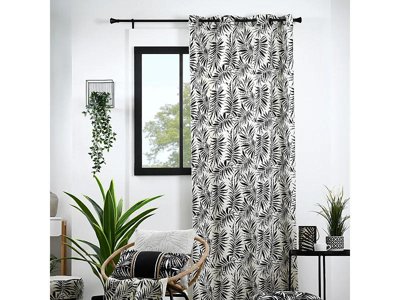 Cortina con ojales de impresión de follaje tropical en algodón 140 x 260 cm