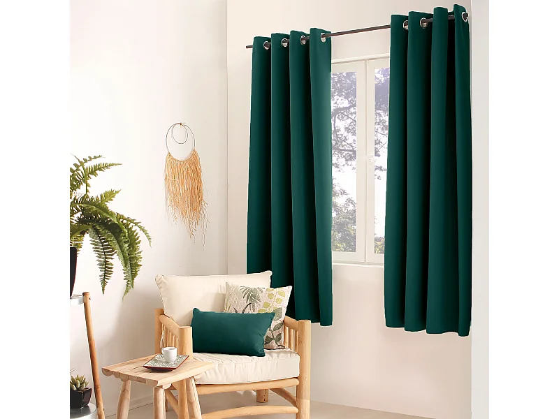Rideau Occultant à Œillets "Reglisse" 140x180cm Vert Foncé