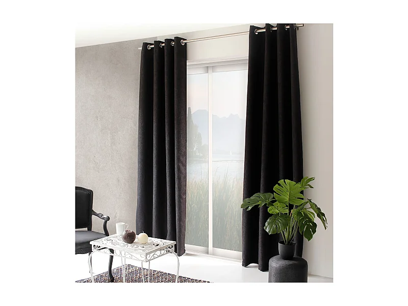 Rideau Occultant à Œillets "Natté" 140x240cm Noir