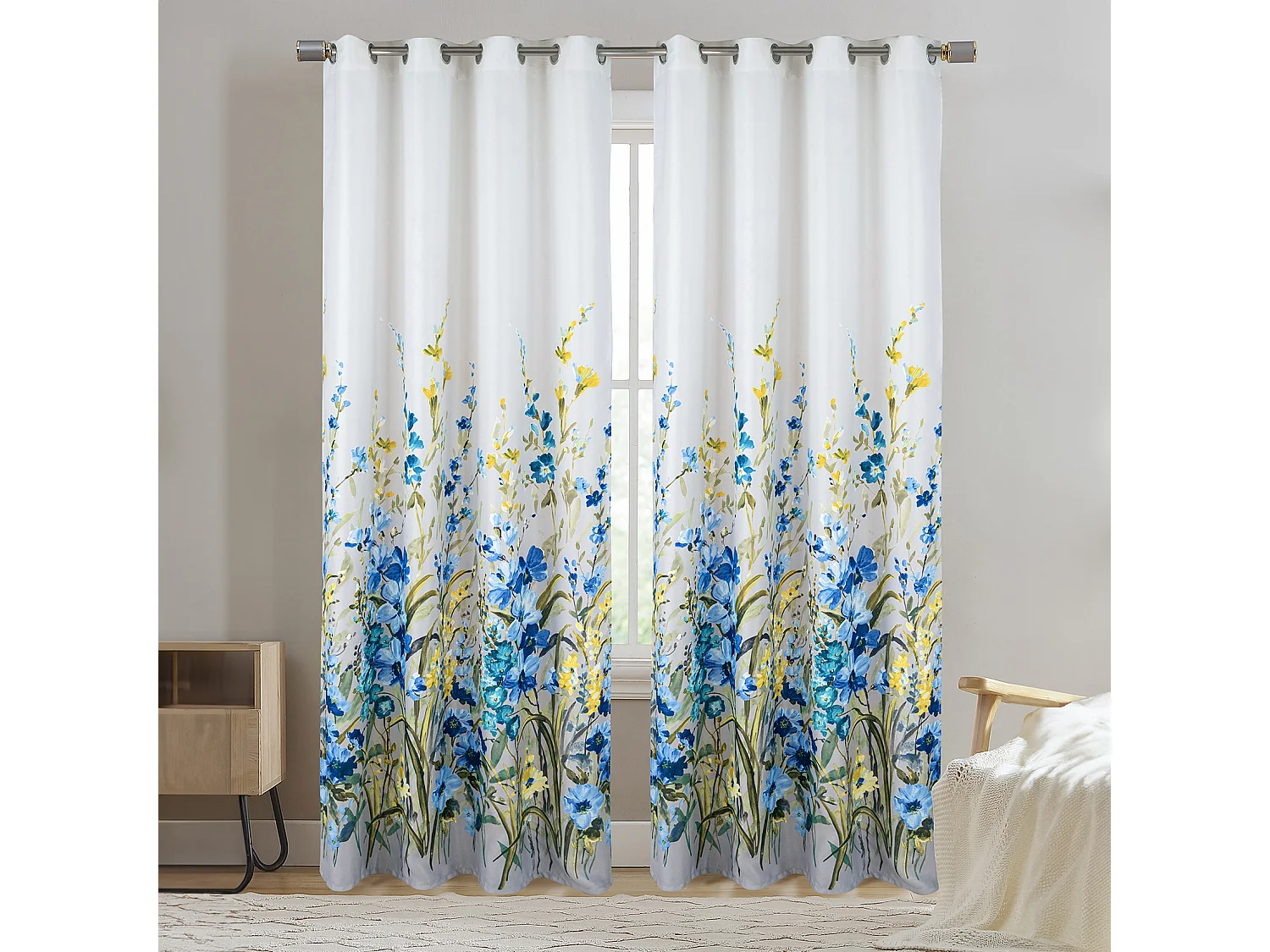 Paar Ösenvorhänge mit Multicolor-Blumenmuster 140 x 260 cm