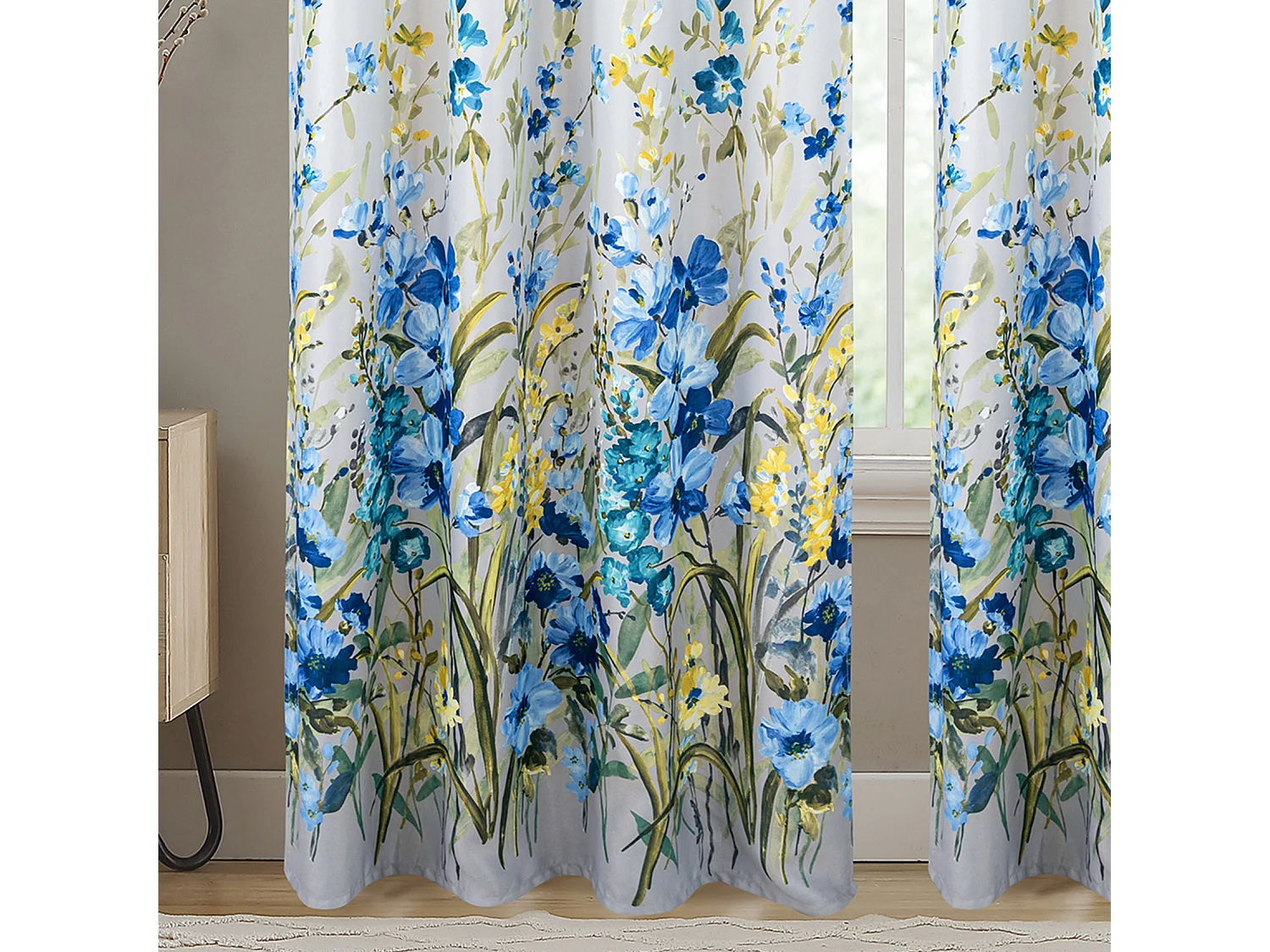 Paar Ösenvorhänge mit Multicolor-Blumenmuster 140 x 260 cm