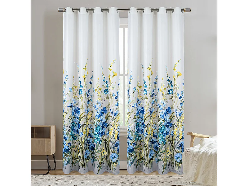 Paar Ösenvorhänge mit Multicolor-Blumenmuster 140 x 260 cm