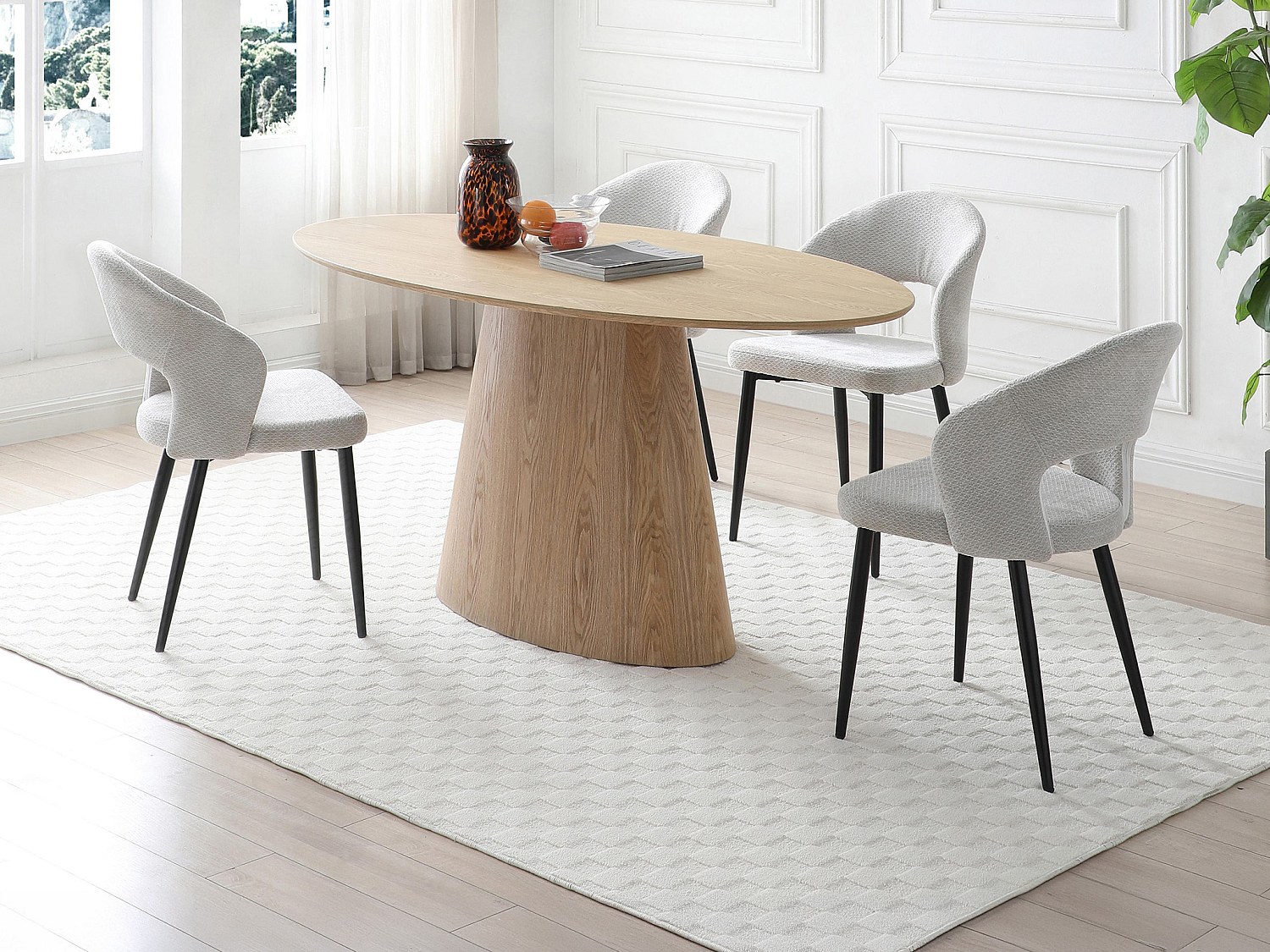 Set Tisch ANTELADA + 4 Stühle NIYAMA - Holzfarben hell & Grau günstig online kaufen