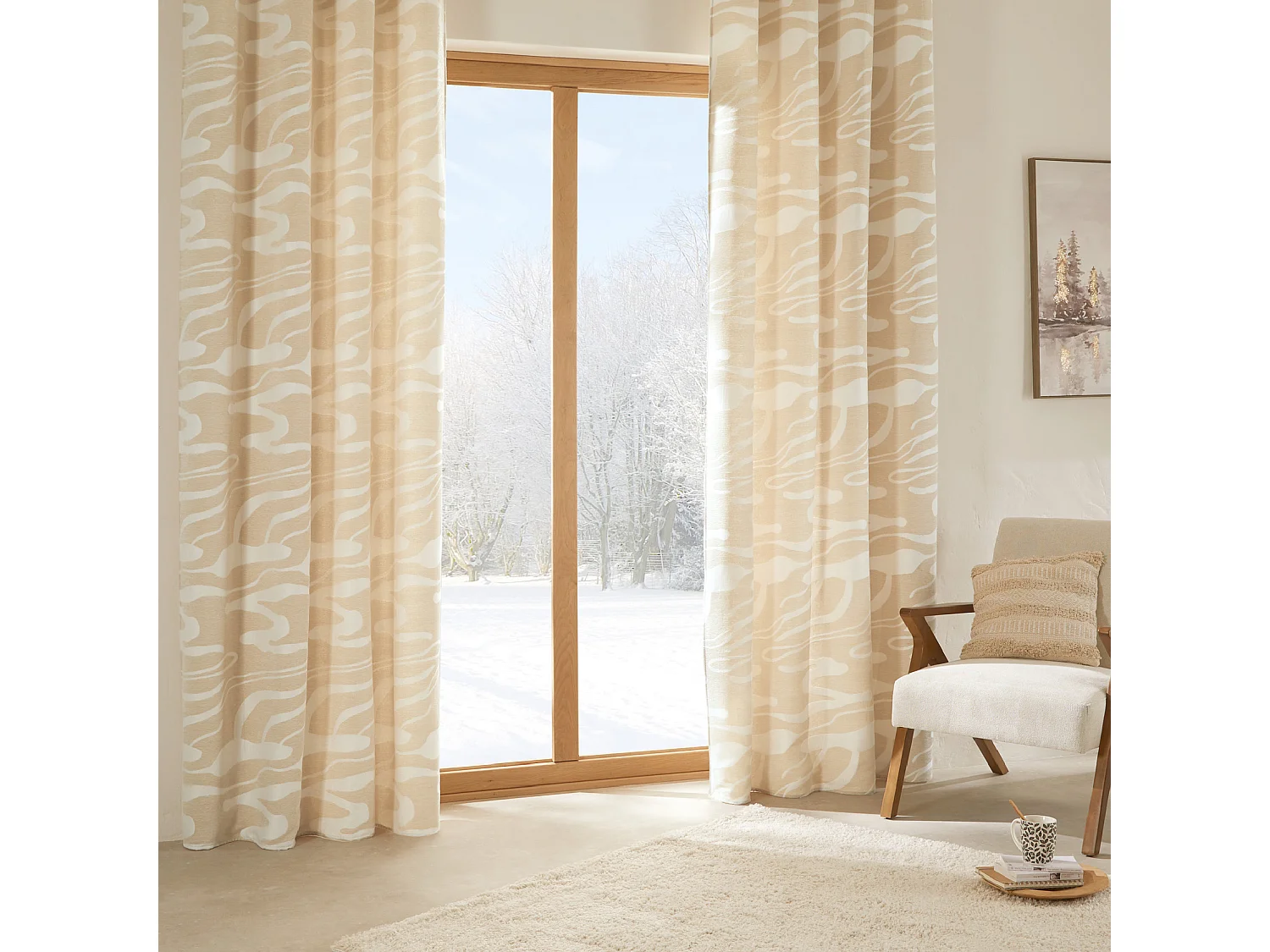 Ösenvorhang aus Jacquard-Chenille mit abstraktem Welleneffekt 140 x 260 cm