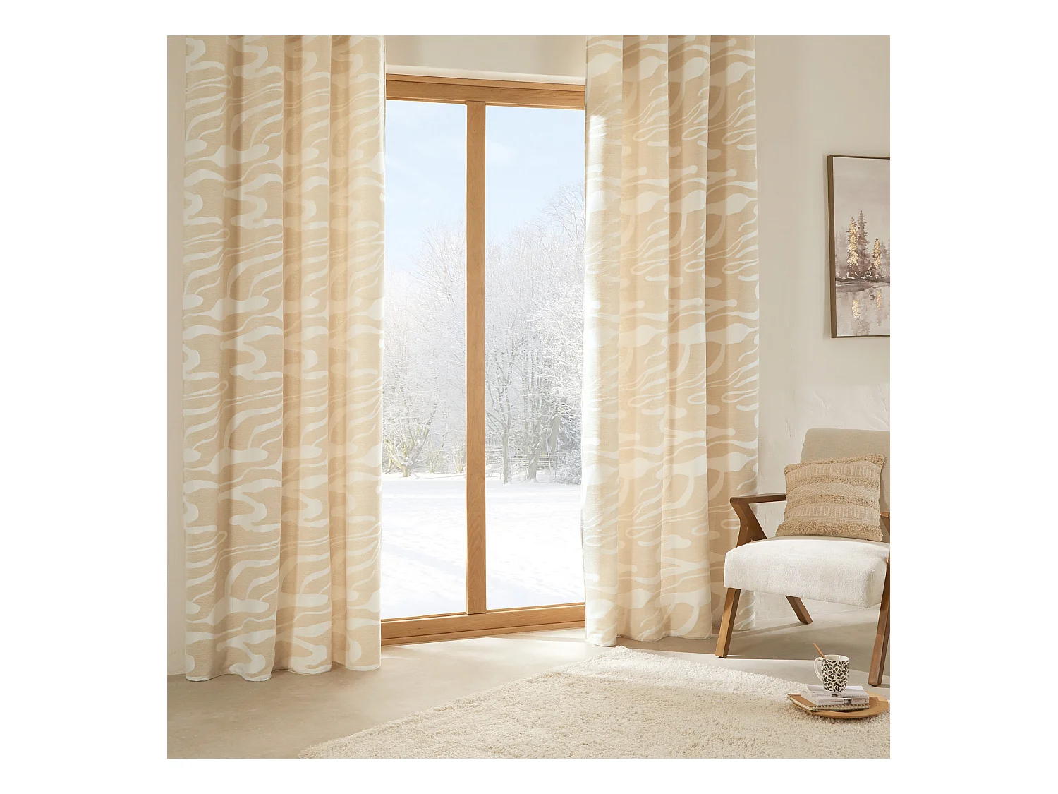 Ösenvorhang aus Jacquard-Chenille mit abstraktem Welleneffekt 140 x 260 cm