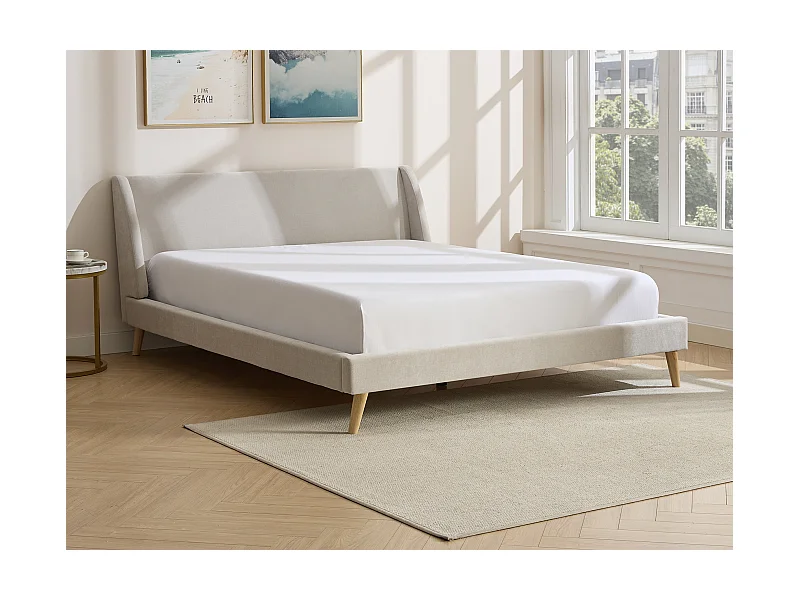 Łóżko skandynawskie 180 x 200 cm - Tkanina - Beżowy + Materac - BENEDICTE