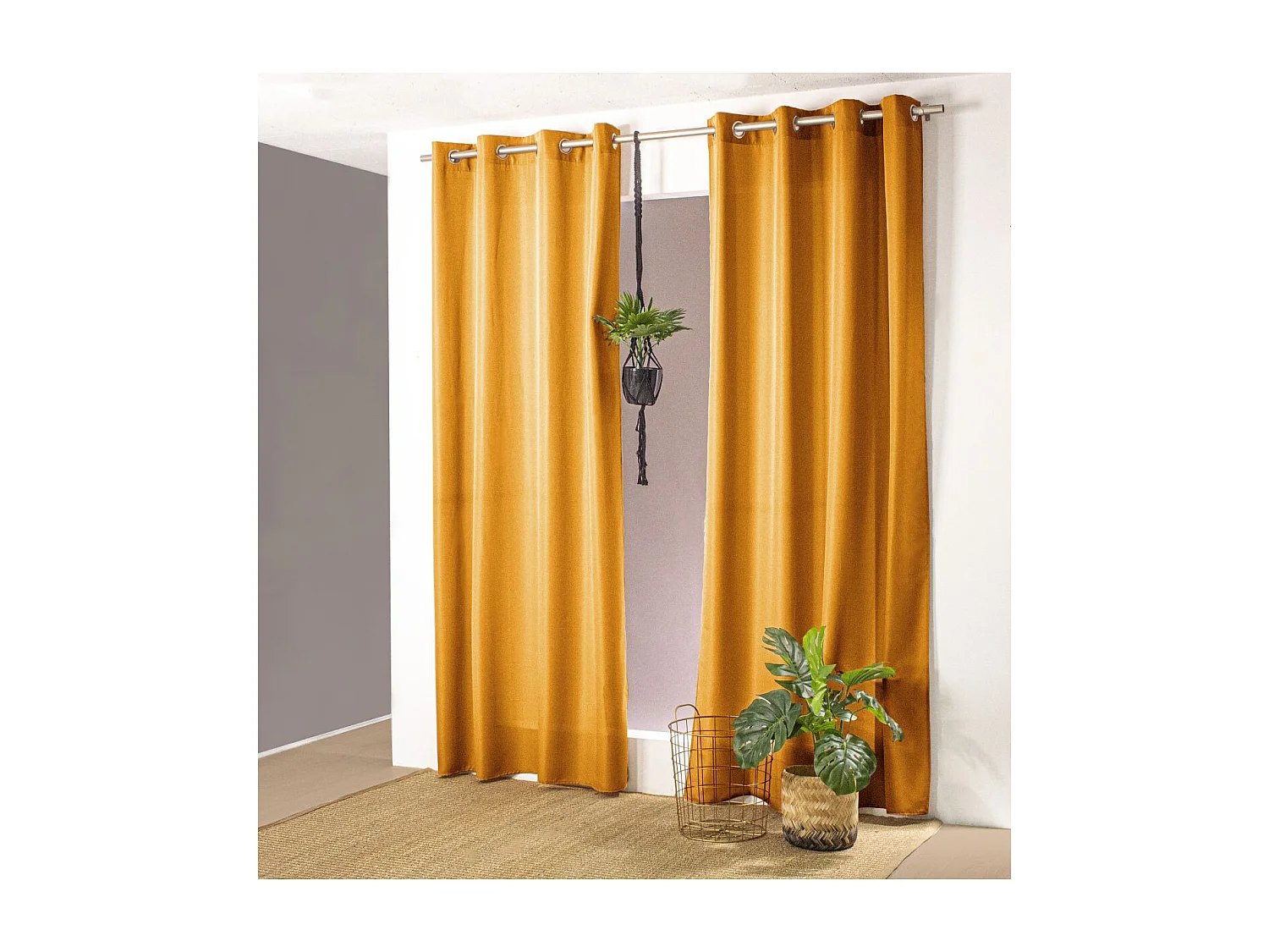 Rideau Uni à Œillets "Panama" 135x240cm Moutarde