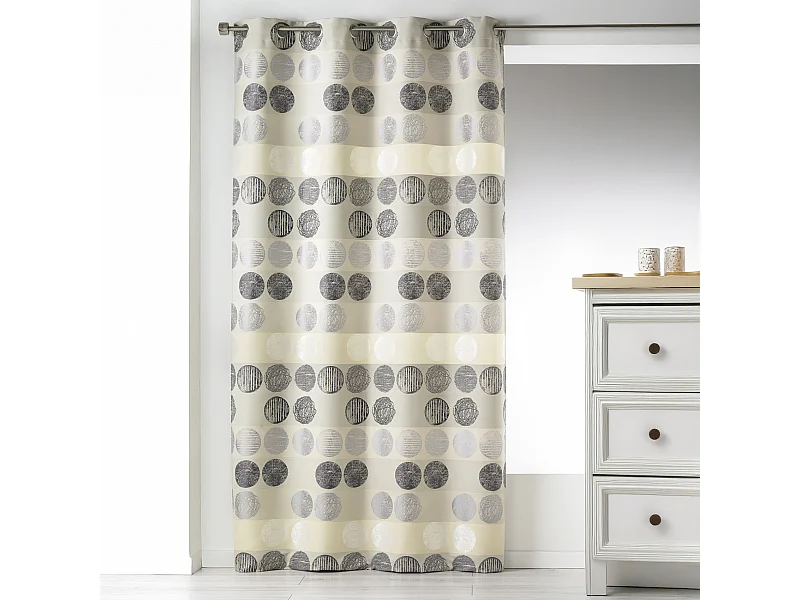 Cortina en Jacquard a Rayas Horizontales con Lunares 140 x 260 cm