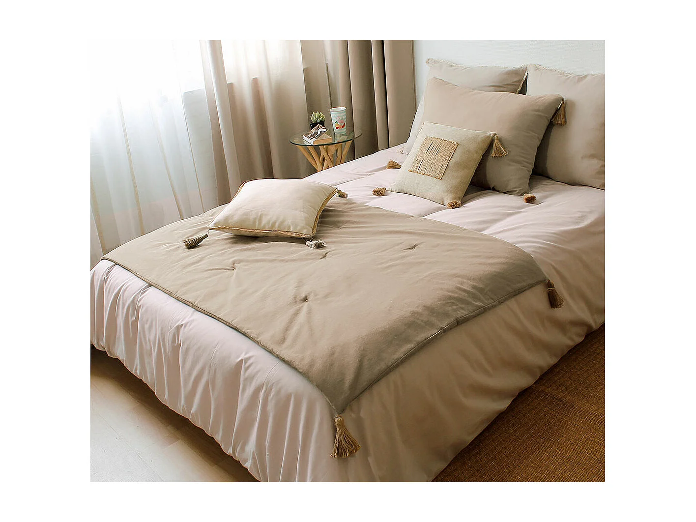 Edredon Panama avec pompons jute 90 x 190 cm - Enjoy Home