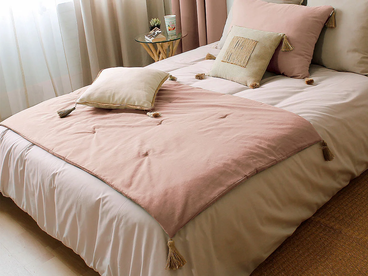 Edredon Panama avec pompons jute 90 x 190 cm - Enjoy Home