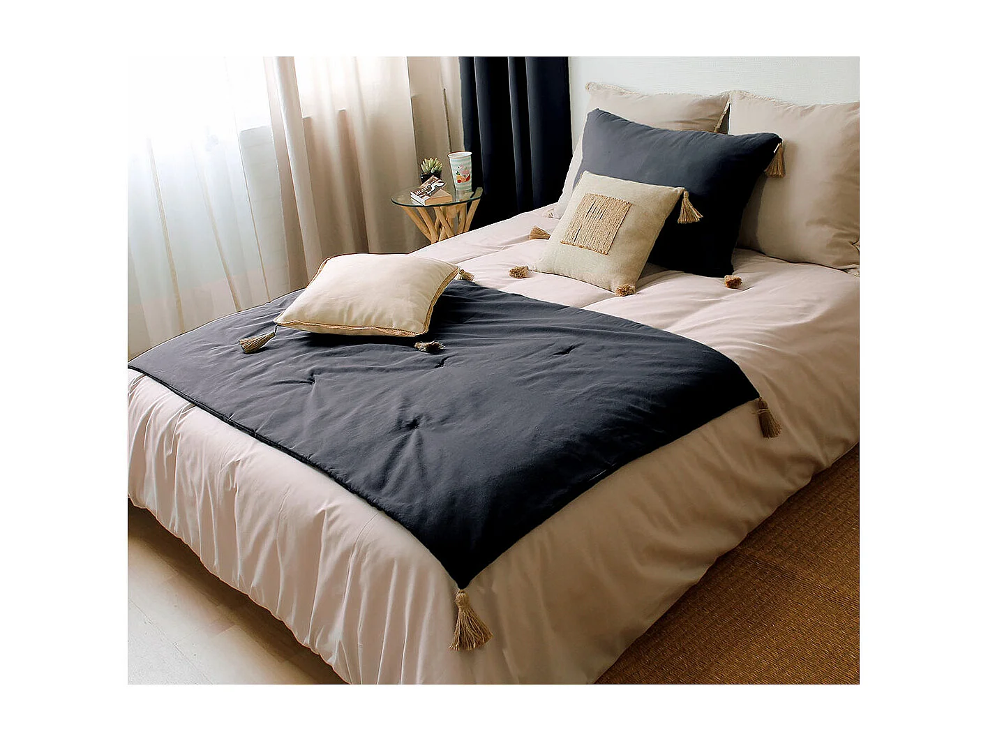 Edredon Panama avec pompons jute 90 x 190 cm - Enjoy Home