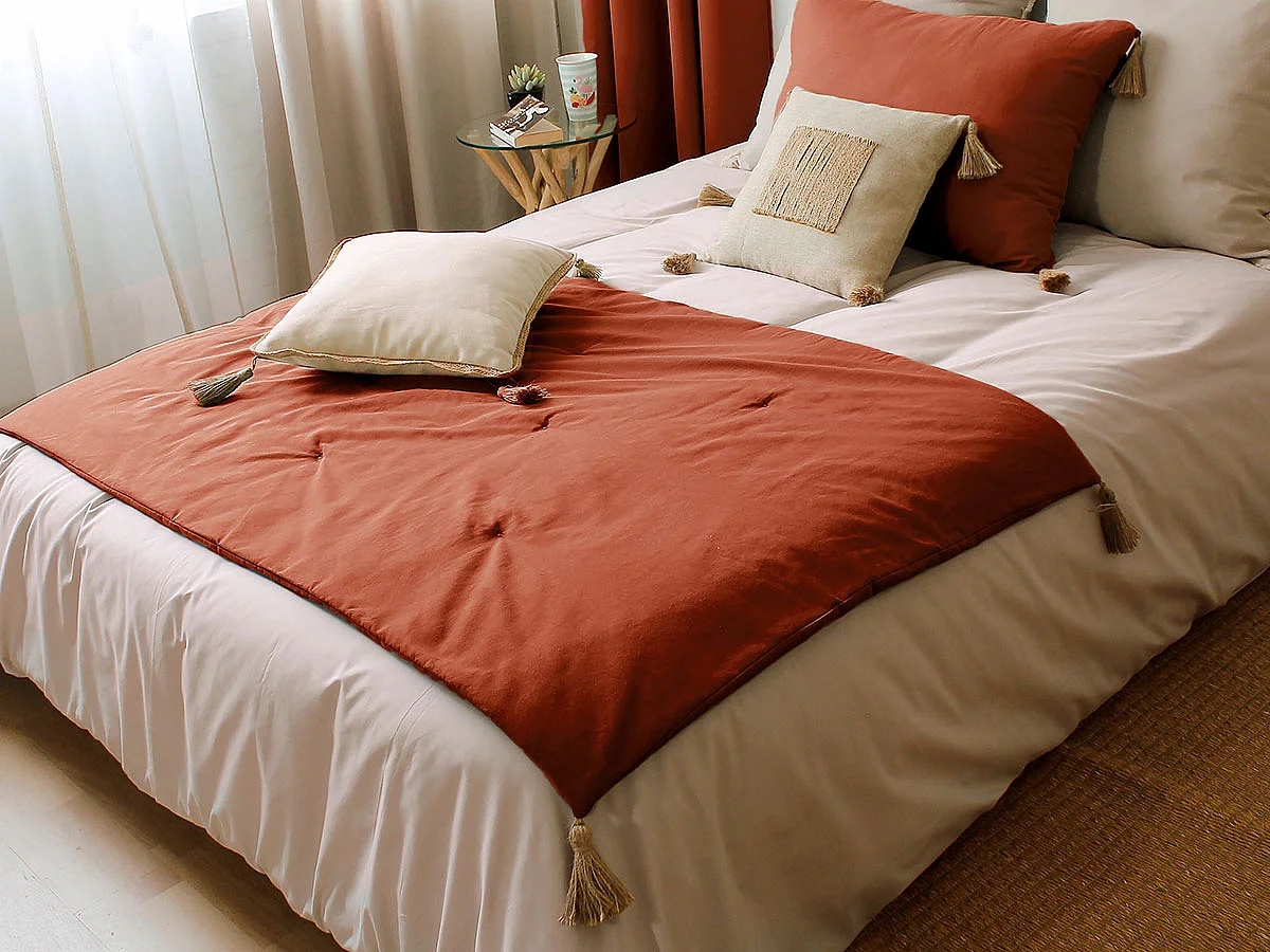 Edredon Panama avec pompons jute 90 x 190 cm - Enjoy Home