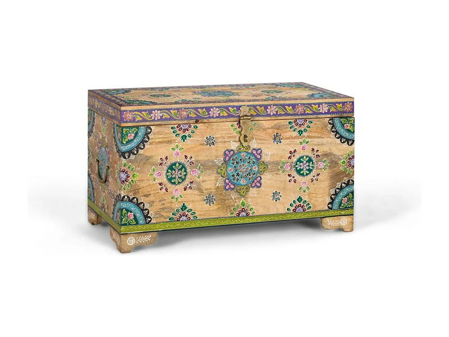 Kufer wykonany z ręcznie malowanego drewna mango, 81 cm