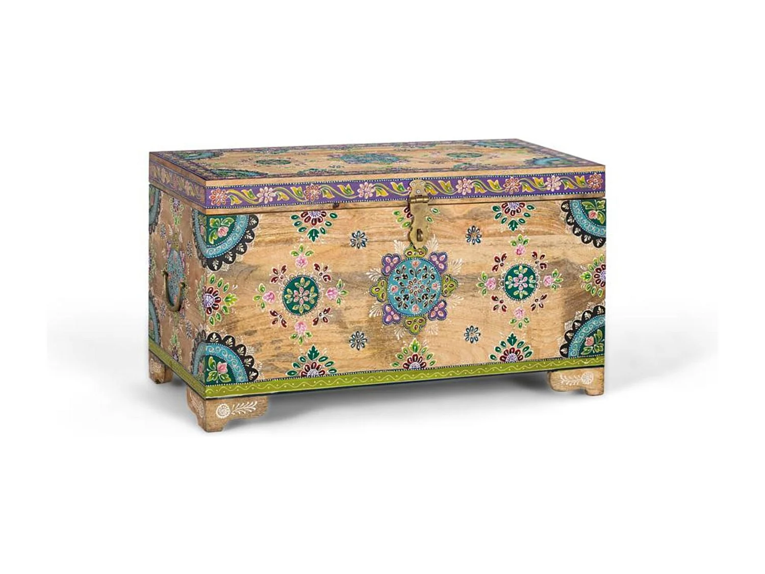Coffre en bois de manguier peint à la main 81 cm