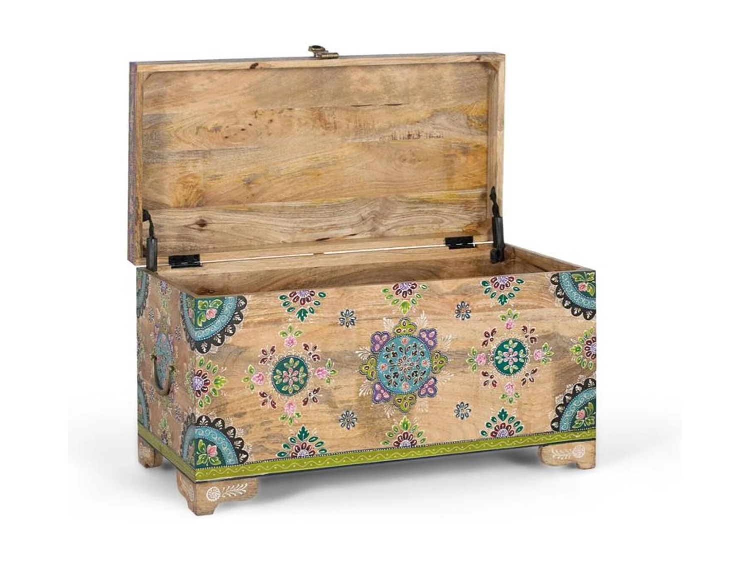 Coffre en bois de manguier peint à la main 81 cm