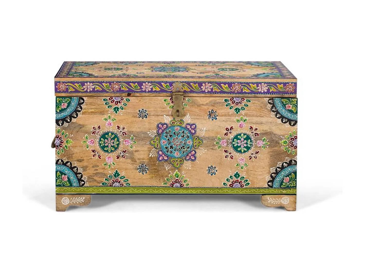 Truhe aus handbemaltem Mangoholz 81 cm