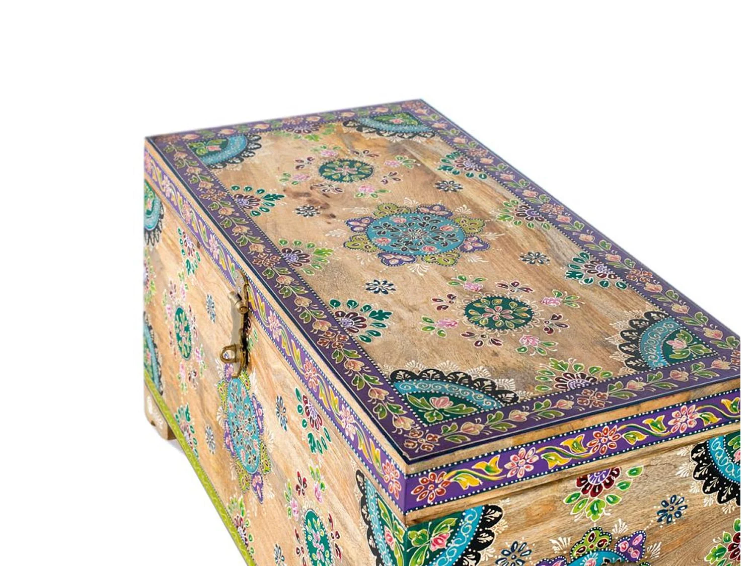 Truhe aus handbemaltem Mangoholz 81 cm