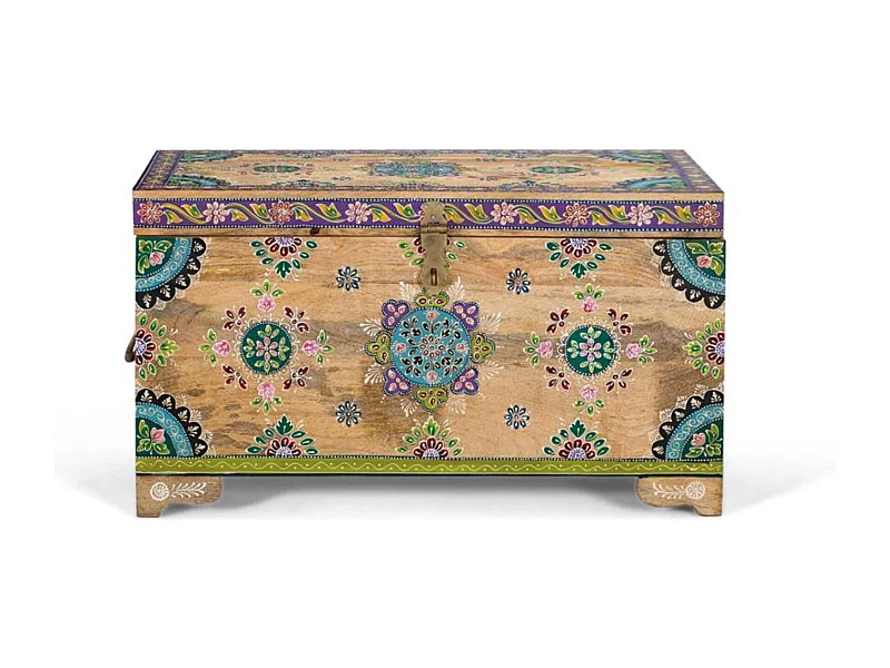 Coffre en bois de manguier peint à la main 81 cm