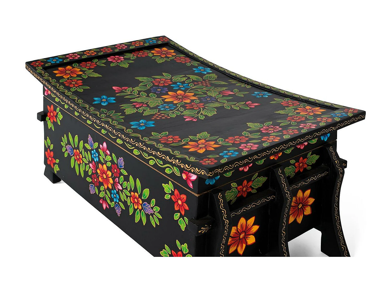 Czarny pień z drewna mango z ręcznie malowanymi detalami