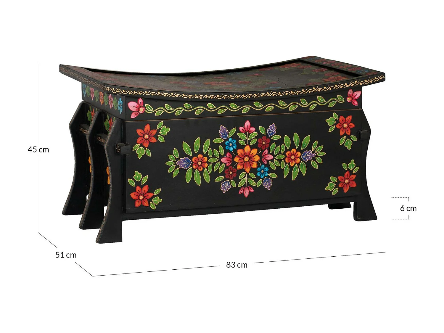 Czarny pień z drewna mango z ręcznie malowanymi detalami