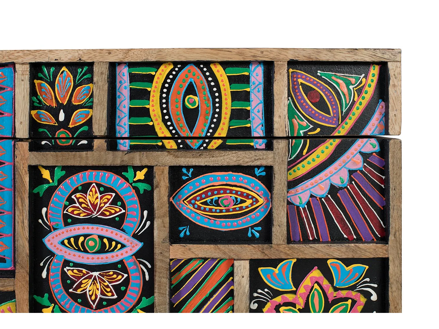 Coffre en bois de manguier multicolore peint à la main