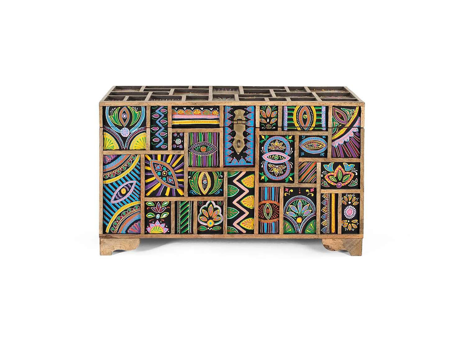 Coffre en bois de manguier 81 cm, style ethnique artisanal - 48 x 81 x 42