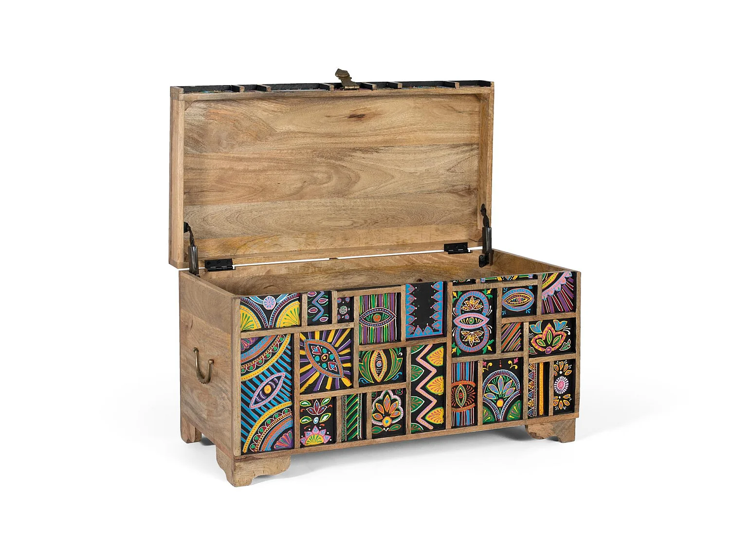 Coffre en bois de manguier 81 cm, style ethnique artisanal - 48 x 81 x 42