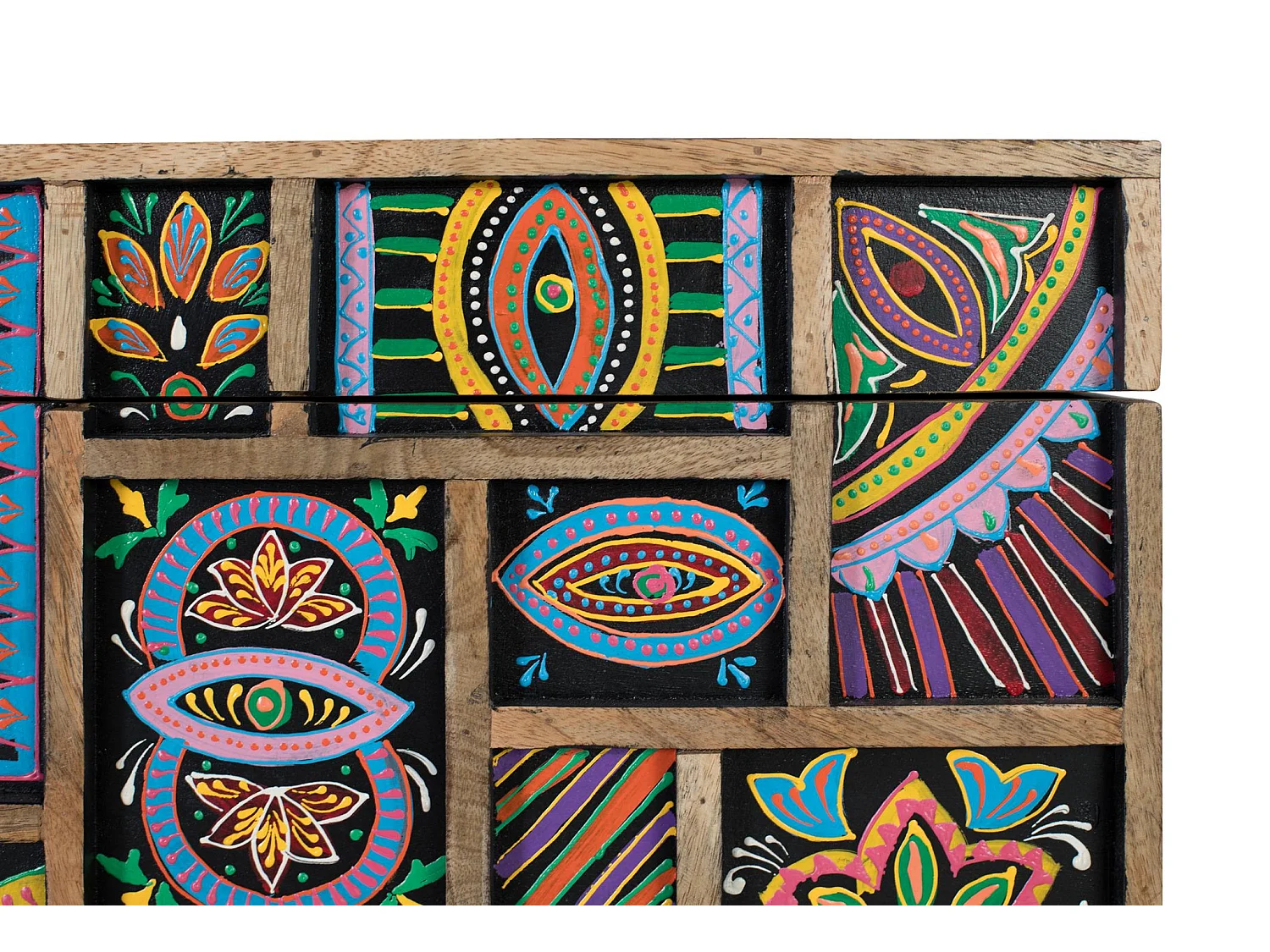 Coffre en bois de manguier 81 cm, style ethnique artisanal - 48 x 81 x 42