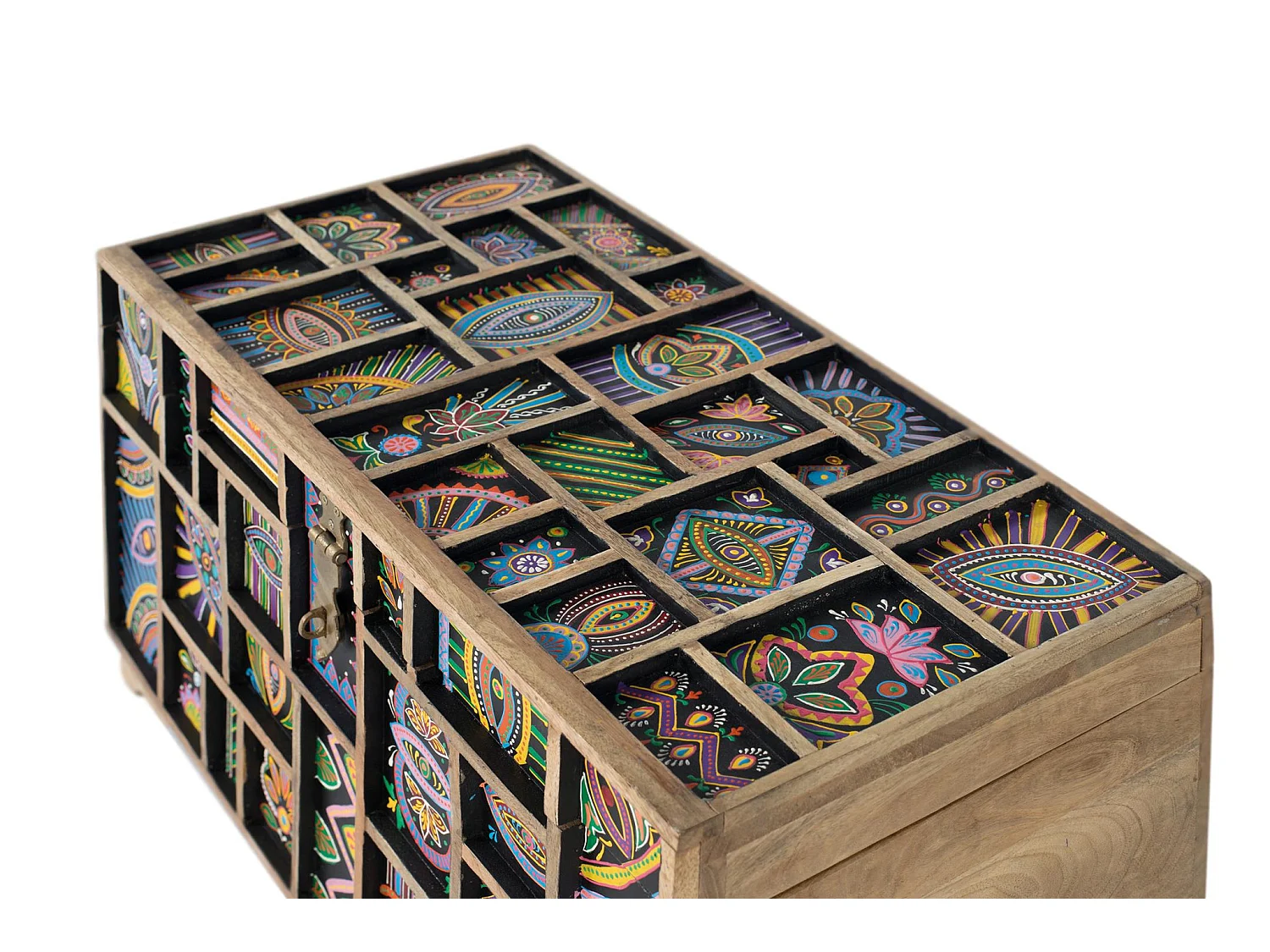 Coffre en bois de manguier 81 cm, style ethnique artisanal - 48 x 81 x 42