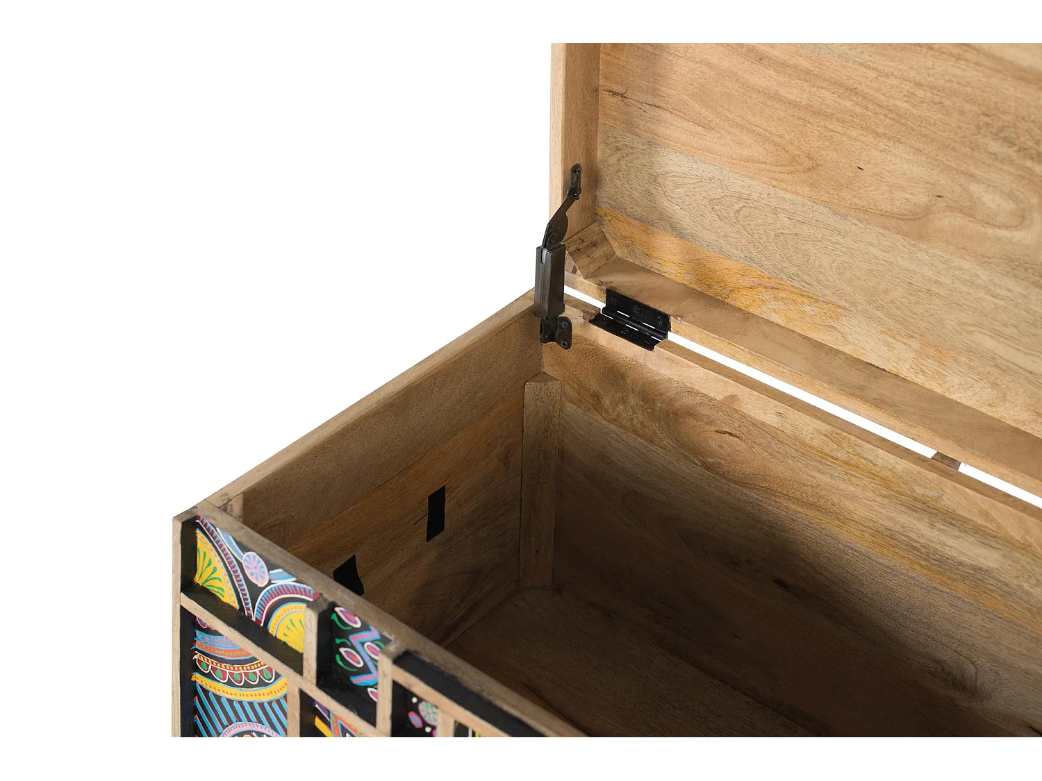 Coffre en bois de manguier 81 cm, style ethnique artisanal - 48 x 81 x 42