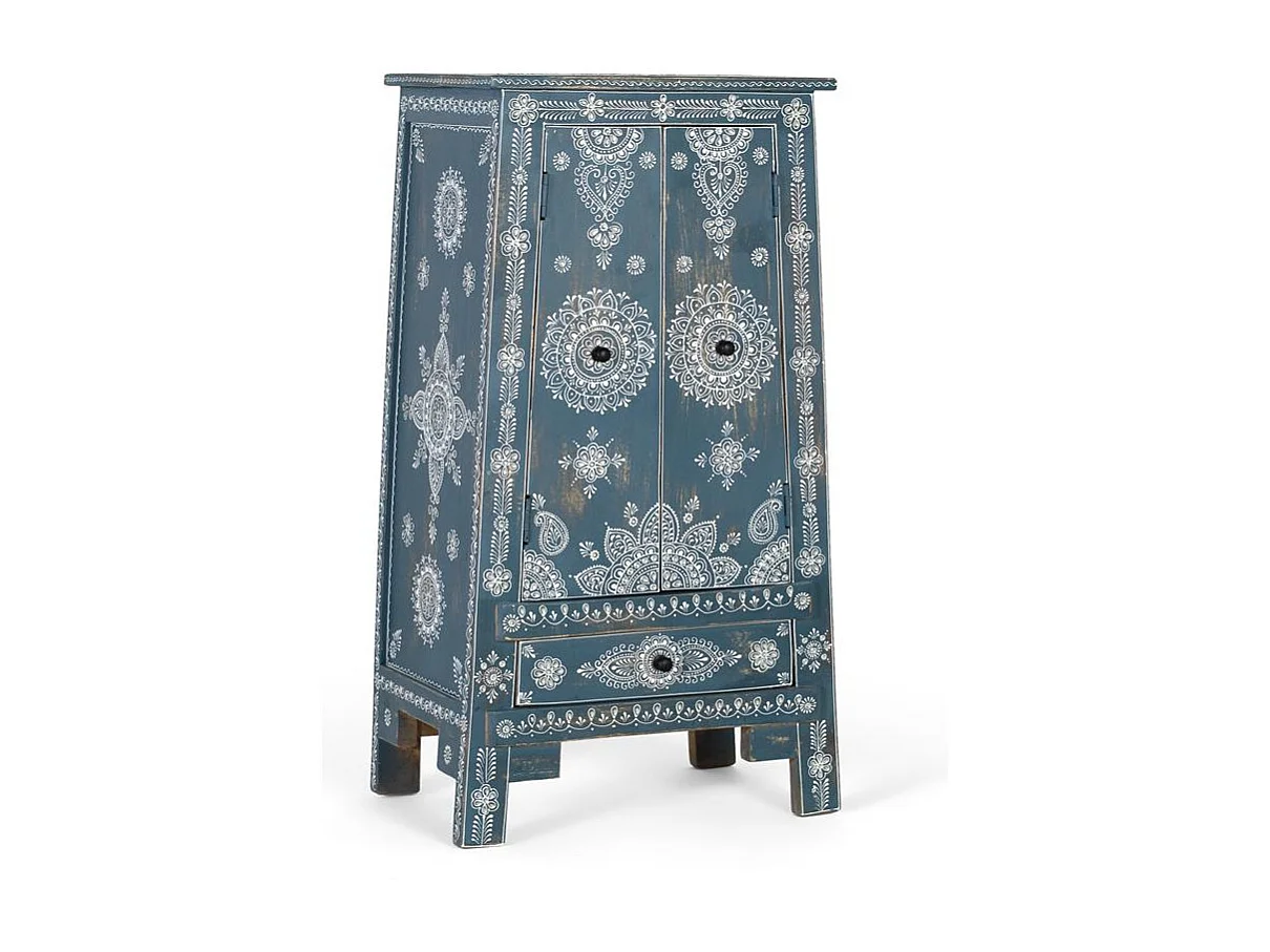 Meuble d'appoint en bois de manguier et MDF peint à la main