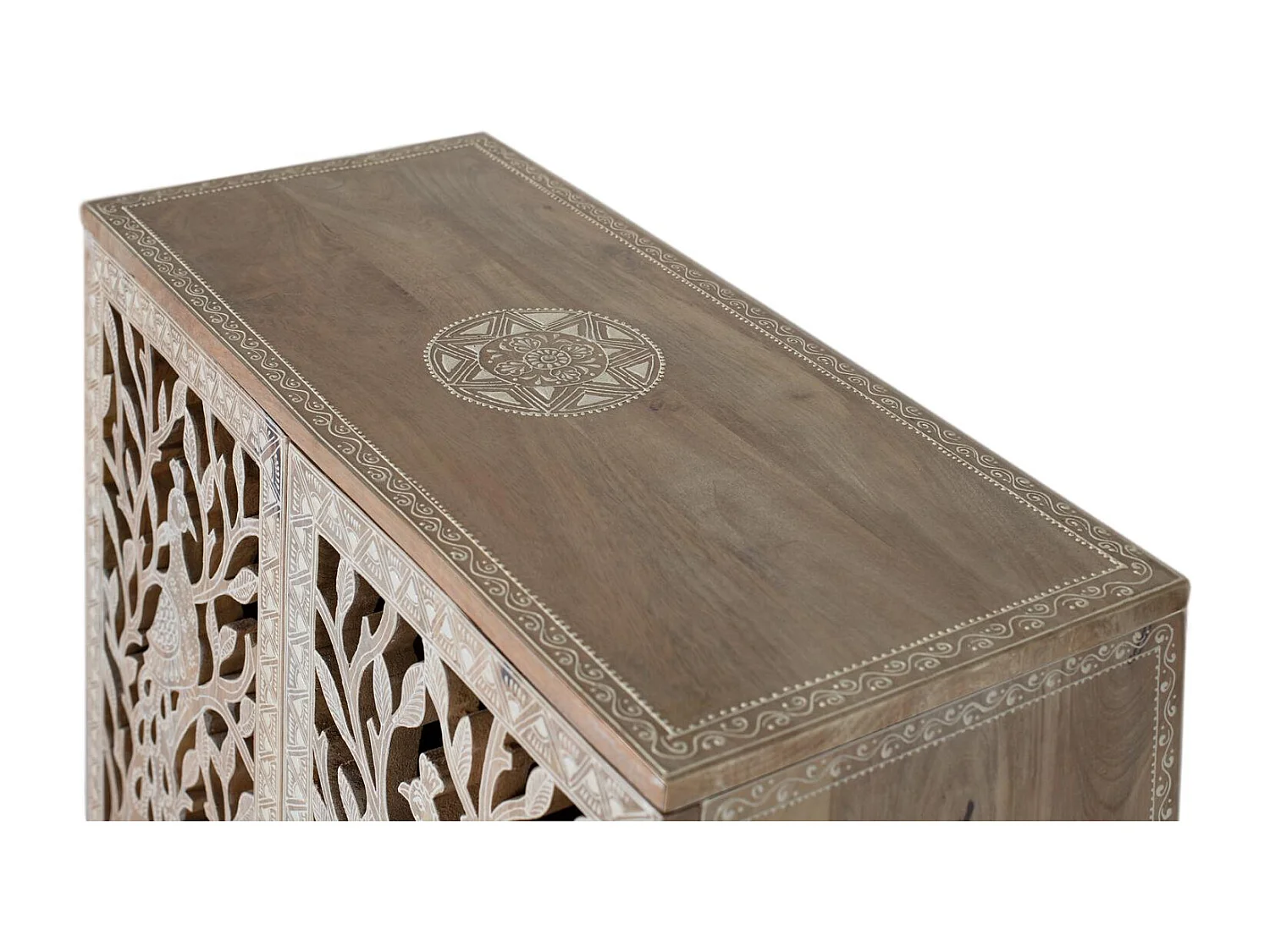 Meuble d'appoint en bois de manguier sculpté à la main