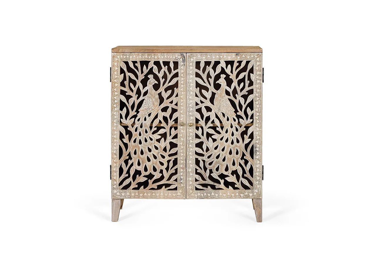 Mesa lateral em madeira de mangueira, estilo rústico clássico, 66 cm - 77 x 66 x 30 cm