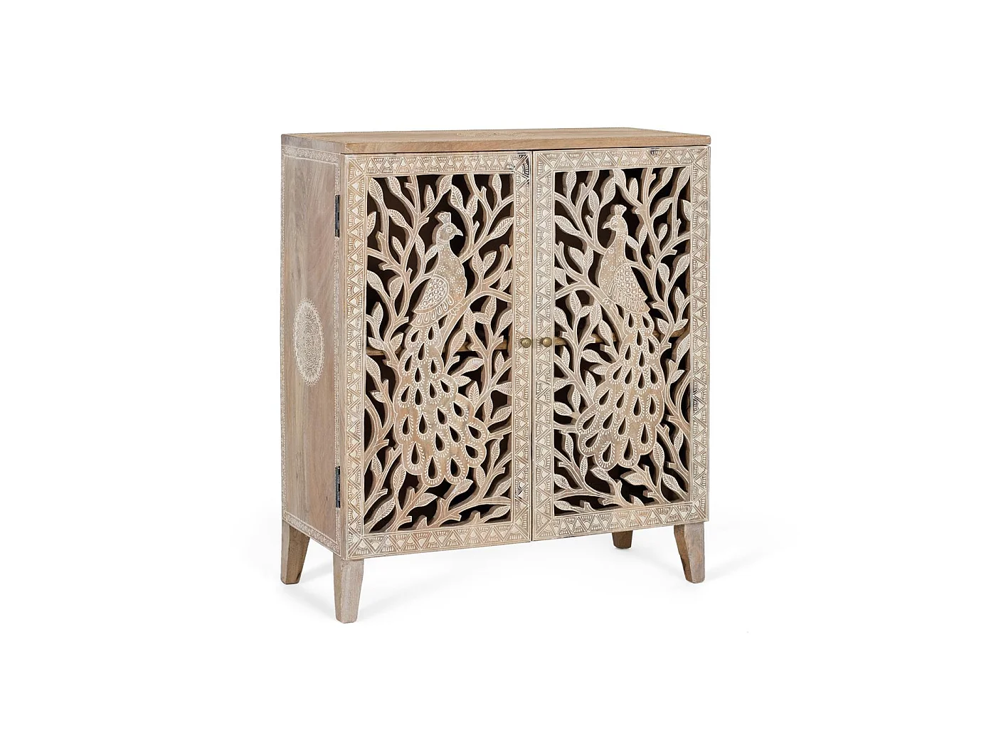 Mesa lateral em madeira de mangueira, estilo rústico clássico, 66 cm - 77 x 66 x 30 cm