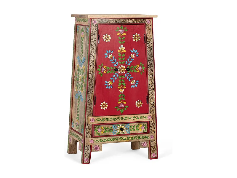 Meuble d'appoint en bois de manguier et MDF et peint à la main